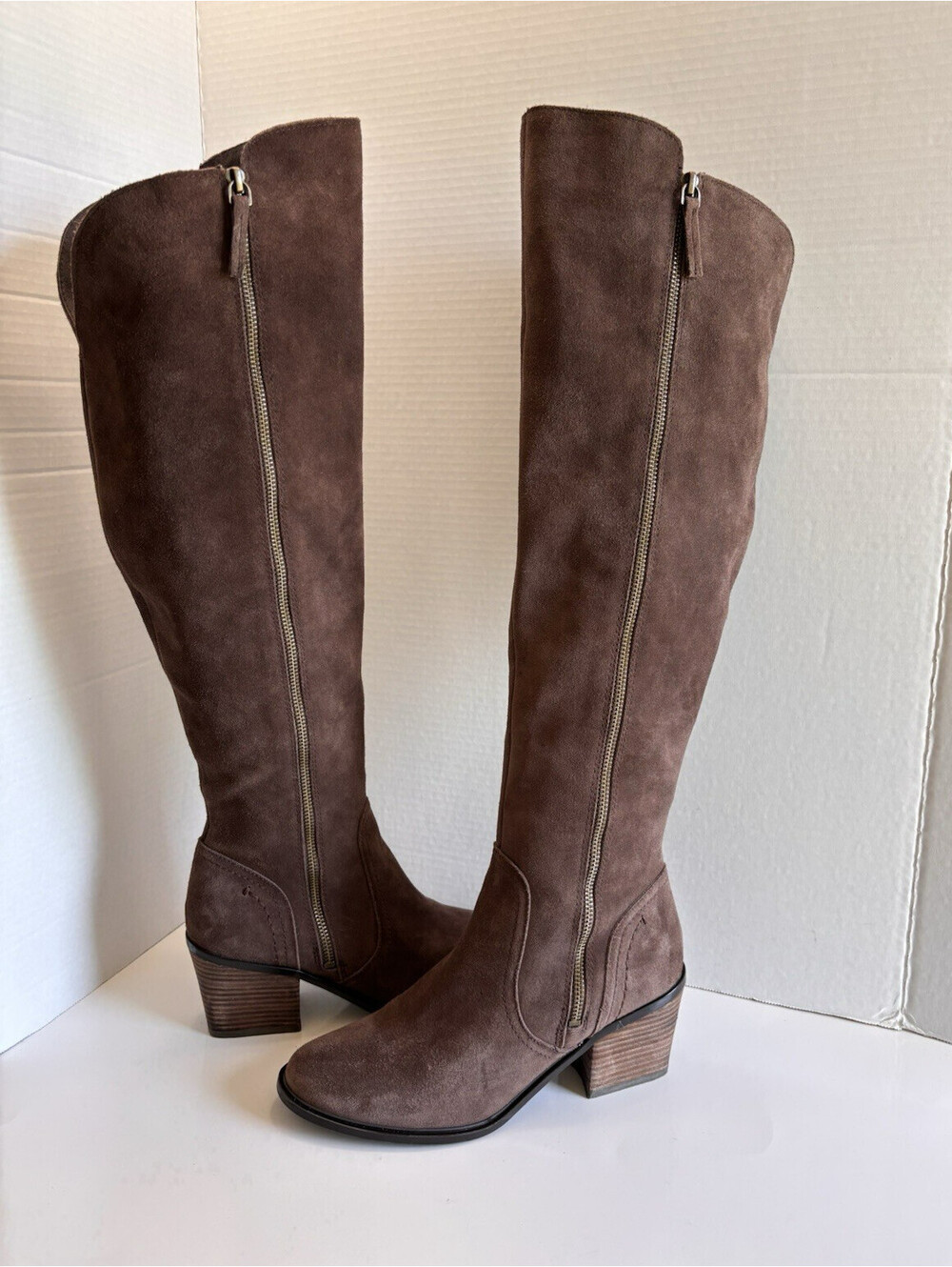 Crown Vintage Uptown Over The Knee Boots Womens Brown Suede Sz 9M Block Heel Zip